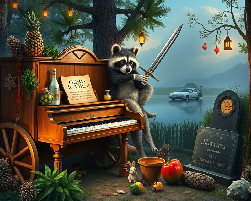 wagon, pinecone, raccoon, piano, pineapple, bucket, monkey, sword, mickey mouse, rabbit, dinosaur, corn, lantern, cushion, bottle, bell pepper, anteater, box, lake, car, tombstone